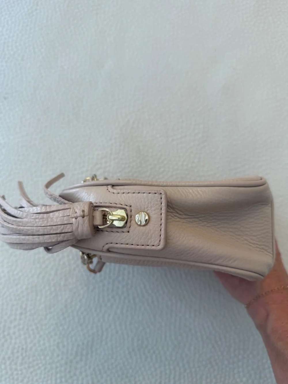 Tory Burch Bombé Chain Crossbody Bag Light Oak Blush Pink Leather